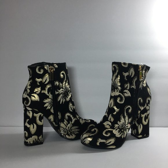 BAMBOO Namaste-05M Black & Gold Floral Women's Ankle Bootie Boots Size 6.5 - Picture 7 of 7
